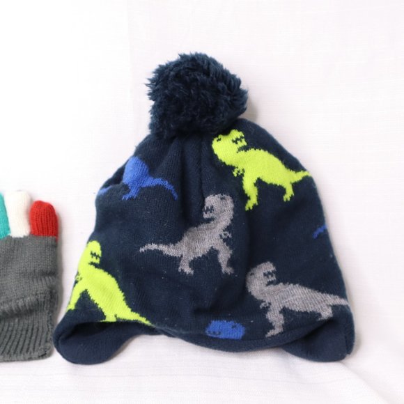 Beanie and glove bundle for toddler kids sz 1-3 years old dinosaur blue pre-owne - Picture 6 of 6